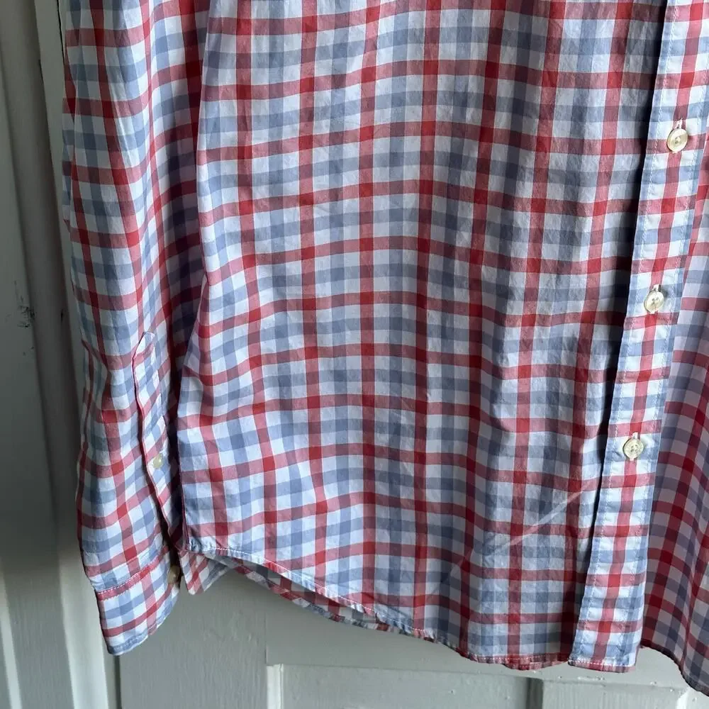 J Crew Classic Flex Casual Shirt White Red Roadmap Gingham